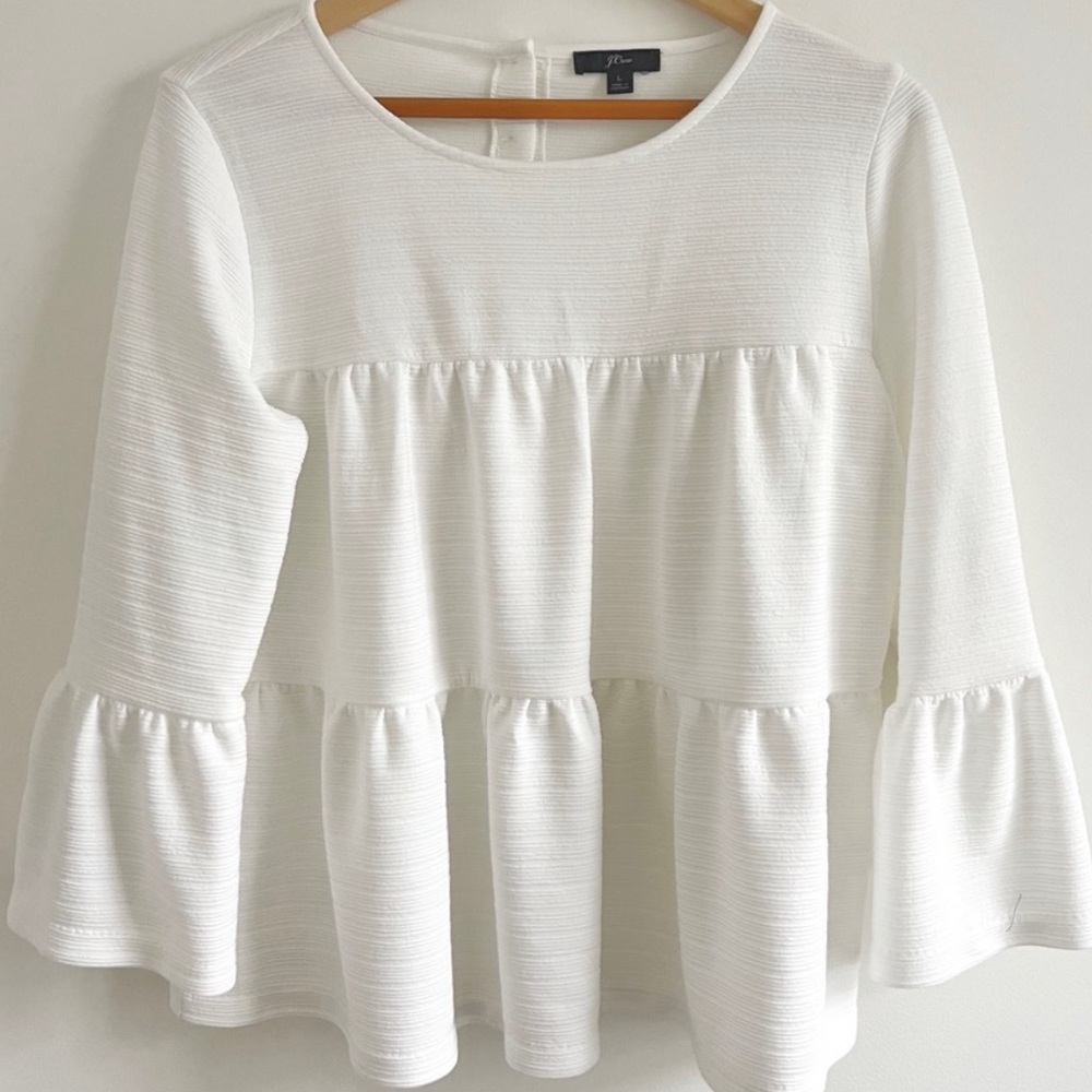 J.Crew White Tiered Bell Sleeve Blouse - L
